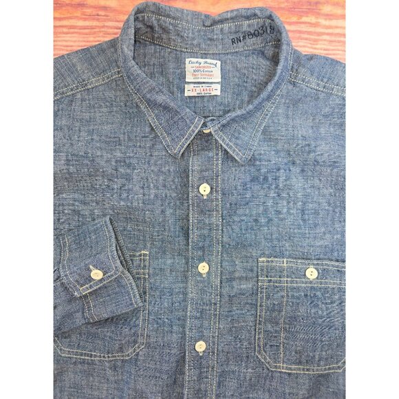 Lucky Brand Mens XX-Large Denim Shirt‎ 100% Cotton Blue Button-Up Long Sleeve - Picture 4 of 8